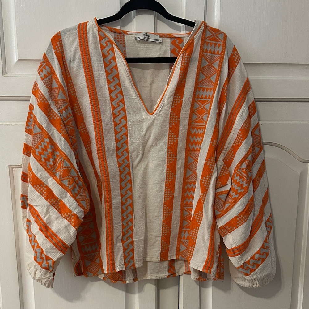 Devotion TWINS Orange and Cream Geometric Blouse